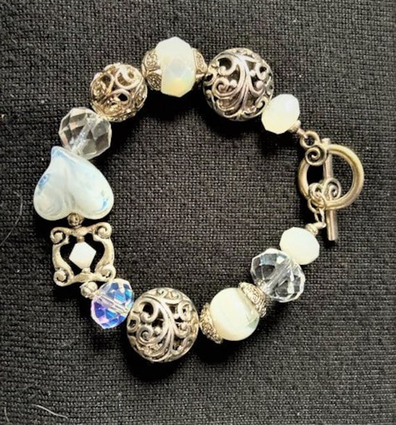 Chunky Weiß, Klar Und Silber Armband Mit Herz von TresJoys