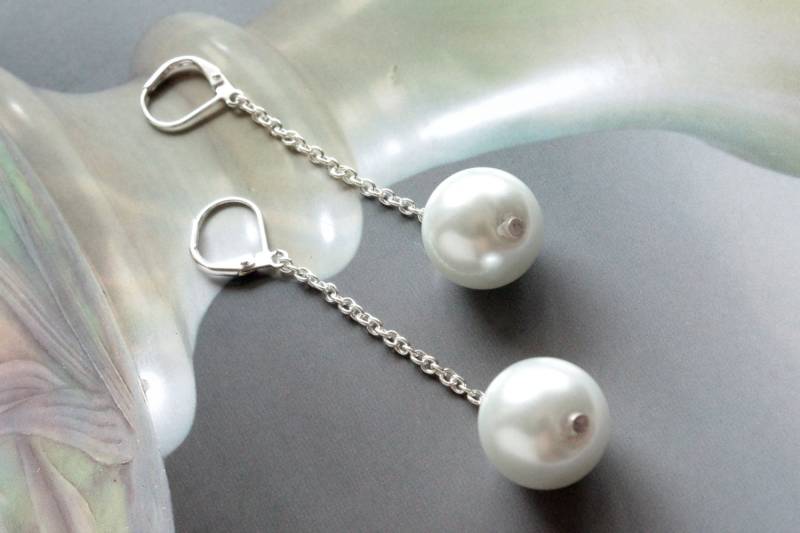 Große Weiße Faux Perle Baumseider Ohrringe von TresaJewelry