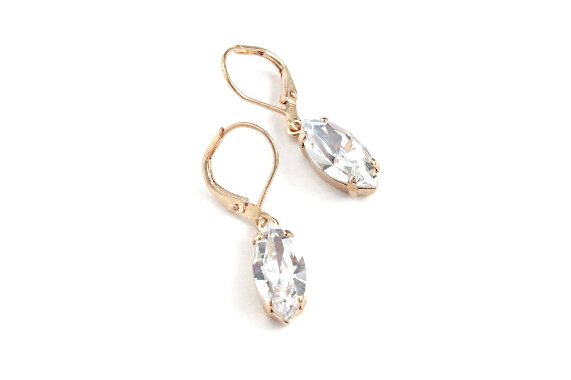 Swarovski Kristall Facettiert Navette-Ohrringe in Klarem Und Gold von TresaJewelry