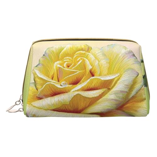 Damen Make-up-Tasche aus Leder für Handtasche, modische Kosmetiktasche, langlebig, tragbar, Reise-Kulturbeutel, für Damen und Mädchen, niedliche Aufbewahrungstasche/Angellandschaft, Gelbe Rose, von Tresila