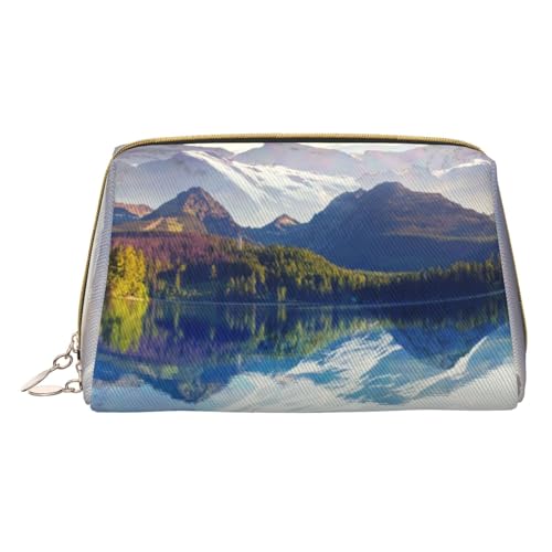 Damen Make-up-Tasche aus Leder für Handtasche, modische Kosmetiktasche, langlebig, tragbar, Reise-Kulturbeutel, für Damen und Mädchen, niedliche Aufbewahrungstaschen/Cartoon-Raketen, Bergbootsee, von Tresila