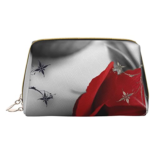 Damen Make-up-Tasche aus Leder für Handtasche, modische Kosmetiktasche, langlebig, tragbar, Reise-Kulturbeutel, für Damen und Mädchen, niedliche Aufbewahrungstaschen/Vogel in Pfirsichbaum, rote rose, von Tresila