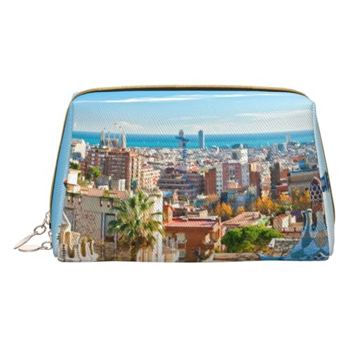 Damen Make-up-Tasche aus Leder für Handtasche, modische Kosmetiktasche, langlebig, tragbar, Reise-Kulturbeutel, für Damen und Mädchen, niedlicher Pinguin, Spanien Water City, Einheitsgröße von Tresila