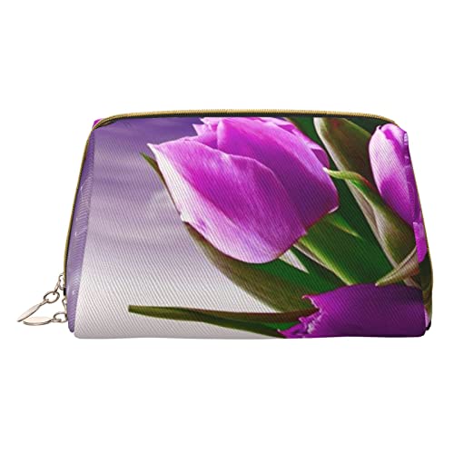 Damen Make-up-Tasche aus Leder für Handtasche, modische Kosmetiktasche, langlebig, tragbar, Reise-Kulturbeutel, für Damen und Mädchen, niedlicher Schneemann, Violett - Purple Tulip, Einheitsgröße von Tresila