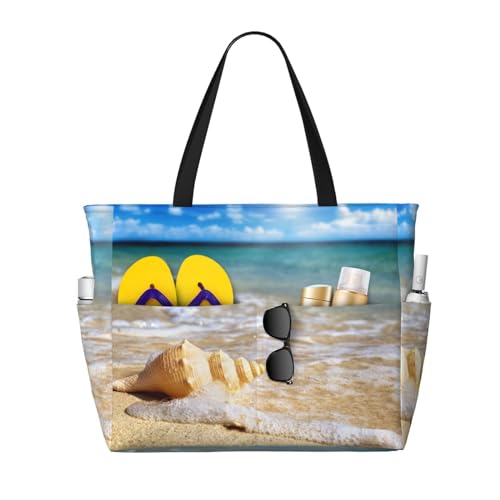 Große Kapazität, Strandtasche, wasserdichte Strandtasche für Damen, Weihnachtsmann, faltbar, Strandtasche mit 7 Taschen und Reißverschluss, für Reisen, Fitnessstudio, Pool, Urlaub, Einkaufen, Arbeit, von Tresila