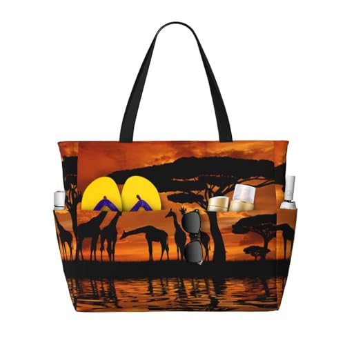 Große Kapazität, Strandtasche, wasserdichte Strandtasche für Damen, schwarze Musiknoten, faltbare Strandtasche mit 7 Taschen und Reißverschluss, für Reisen, Fitnessstudio, Pool, Urlaub, Einkaufen, von Tresila