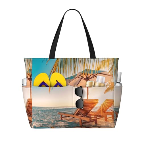 Große Kapazität, Strandtasche, wasserdichte Strandtasche für Damen, tropische Fische, faltbare Strandtasche mit 7 Taschen und Reißverschluss, für Reisen, Fitnessstudio, Pool, Urlaub, Einkaufen, von Tresila