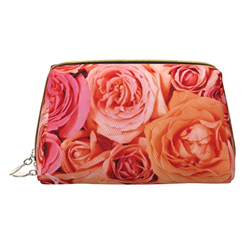 Make-up-Tasche aus Leder für Damen, modisch, Kosmetiktasche, langlebig, tragbar, Reise-Kulturbeutel, für Damen und Mädchen, niedlicher Aufbewahrungsbeutel, Grün/Goldmarmor, Orange Rose, Einheitsgröße von Tresila