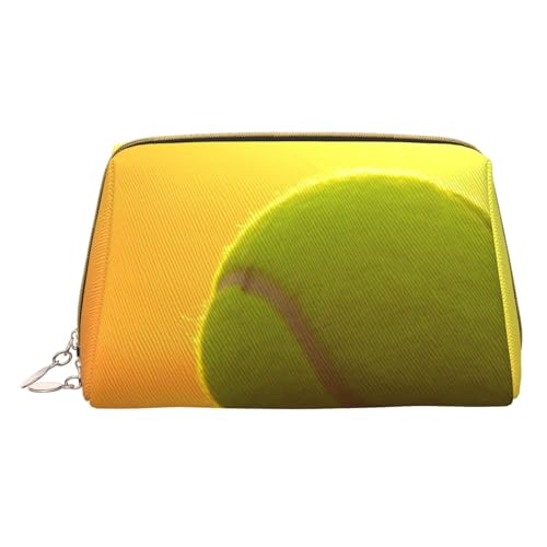 Make-up-Tasche aus Leder für Damen, modisch, Kosmetiktasche, langlebig, tragbar, Reise-Kulturbeutel, für Damen und Mädchen, niedlicher Aufbewahrungsbeutel, Grün/Goldmarmor, Tennisball, Einheitsgröße von Tresila