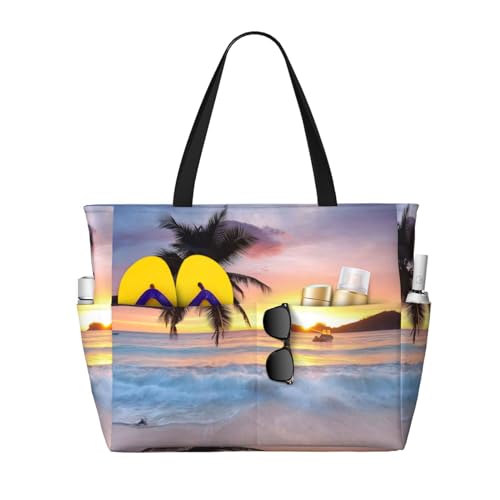 Strand-Reisetasche mit großem Fassungsvermögen, wasserdichte Strandtasche für Damen, Ostereier, bunter Korb, faltbare Strandtasche mit 7 Taschen und Reißverschluss, für Reisen, Fitnessstudio, Pool, von Tresila