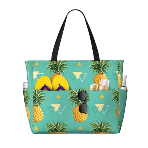 Strand-Reisetasche mit großem Fassungsvermögen, wasserdichte Strandtasche für Damen, blaugrüne Vögel, Musiknoten, faltbare Strandtasche mit 7 Taschen und Reißverschluss, für Reisen, Fitnessstudio, von Tresila