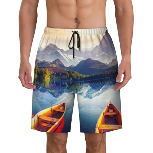 Tresila Strandhose für Herren, Motiv: Beauty Deer, Sommer-Boardshorts, schnelltrocknend, modisch, lässige Herren-Badeshorts und -hose, Bergbootsee, XXL von Tresila