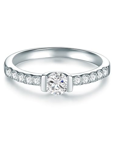 Trilani Damen Solitärring Sterling Silber Zirkonia weiß Brillantschliff - Verlobungsring Silberring Damen mit Stein Antragsring von Trilani