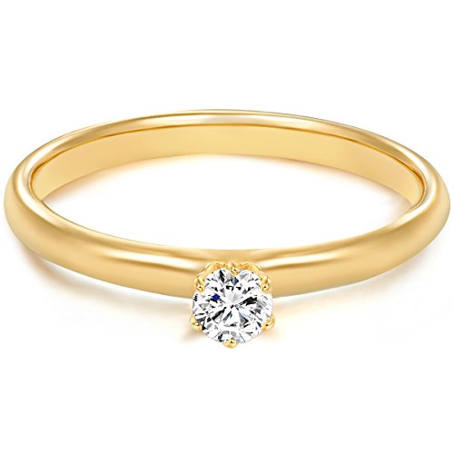 Trilani Damen-Ring/Verlobungsring/Solitärring Sterling Silber gelbvergoldet Zirkonia weiß 60451010 von Trilani