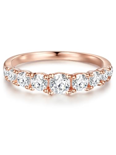 Trilani Damen-Ring Verlobungsring Sterling Silber rosévergoldet mit Zirkonia weiß in Brilliant-Schliff - Memoire-Ring mit Stein Trauring für Hochzeit von Trilani