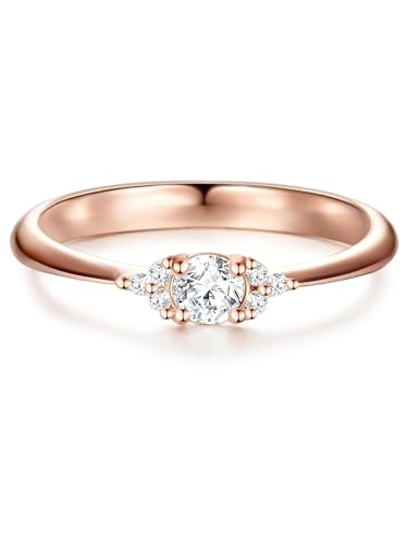 Trilani Damen-Ring Verlobungsring Sterling Silber in Roségold-Farben mit Zirkonia weiß in Brilliant-Schliff - Solitär-Ring mit Stein Trauring für Hochzeit rosévergoldet von Trésor 1934