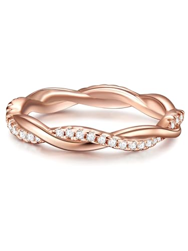 Trilani Damen-Ring Verlobungsring Sterling Silber in Rosegold-Farben mit Zirkonia weiß in Brilliant-Schliff - Wickelring mit Stein Trauring geschwungen rosévergoldet von Trésor 1934