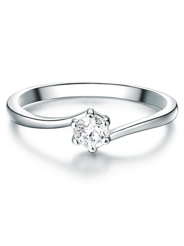 Trilani Damen-Ring Verlobungsring Sterling Silber mit Zirkonia weiß in Brilliant-Schliff - Solitär-Ring mit Stein Trauring für Hochzeit von Trilani