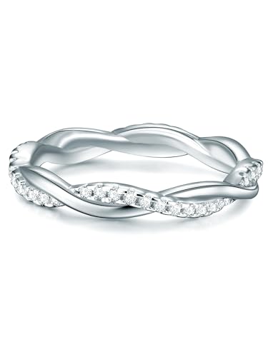 Trilani Damen-Ring Verlobungsring Sterling Silber mit Zirkonia weiß in Brilliant-Schliff - Wickelring mit Stein Trauring geschwungen von Trilani
