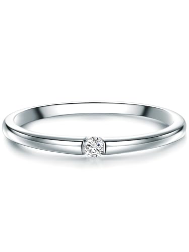 Trilani Damen-Solitärring Sterling Silber Diamant weiß im Brillantschliff 0,05 Karat-Verlobungsring Diamantring Solitär Verlobungsring Brillant von Trilani