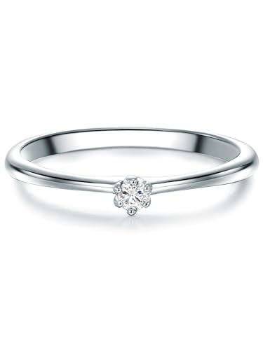 Trilani Damen-Solitärring Sterling Silber Zirkonia weiß im Brillantschliff - Vorsteckring Silberring Verlobungsring Silberschmuck von Trilani