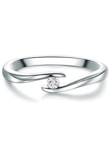 Tresor 1934 Damen-Spannring Sterling Silber Diamant weiß im Brillantschliff 0,05 Karat-Verlobungsring Diamantring Solitär Verlobungsring Brillant von Trilani