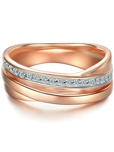 Trilani Damen-Wickelring Sterling Silber rosévergoldet Zirkonia weiß im Brillantschliff - Ehering Trauring Ring Zirkonia roségold von Trésor 1934