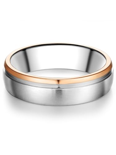 Trilani Partnerringe/Traurringe Bicolor Edelstahl silber rosevergold Herrenring Damenring in roségold Farben mit Zirkonia Verlobungsring Eherring Freunschaftsringe von Trilani