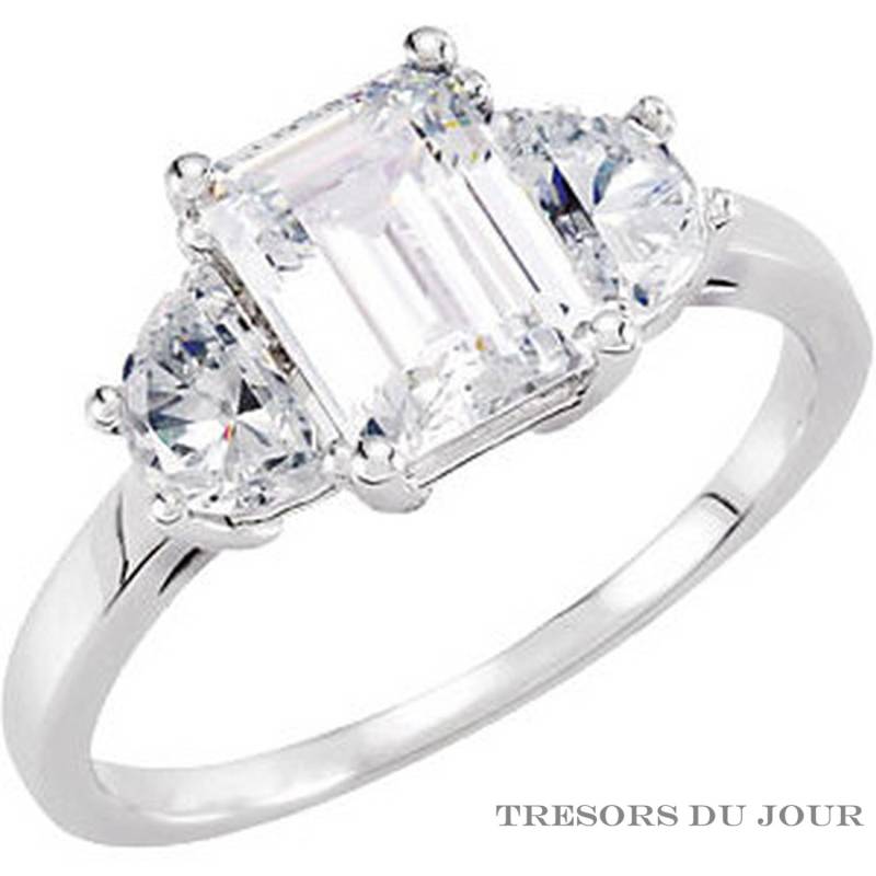 Benutzerdefinierte Art-Deco-Stil Moissanite Verlobungsringe 3 Drei Stein Ring Set Einfacher Smaragd 1Ct 2Ct 3Ct 4Ct Weiß Oder Gelbgold Diamant von TresorsDuJour