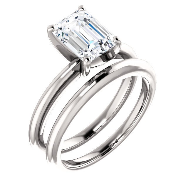 Einfache Fassung Nur "Camille' Solitär Weißgold Moissanite Verlobungsring Supernova Smaragdschliff Gold von TresorsDuJour