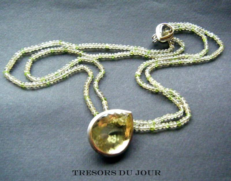 Einzigartige Statement Halskette Zitrone Quarz Halskette Große Birne Geformt Anhänger Convertible Gelbgold von TresorsDuJour