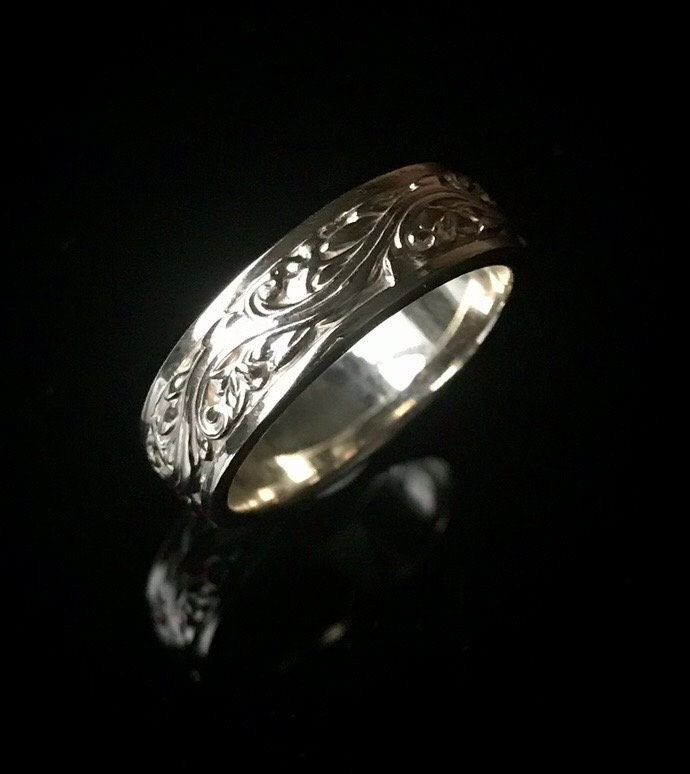 Geskulpter Hochzeitsring Platin Ringe Weißgold Viktorianring Einzigartiger Ehering Floraler Gemeißelt Band Antik-stil von TresorsDuJour