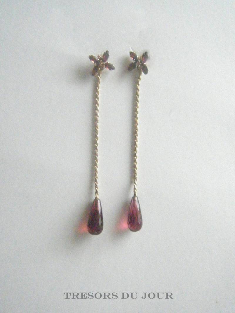 Granat Ohrringe Gold Hängeohrringe 18K Gelbgold von TresorsDuJour