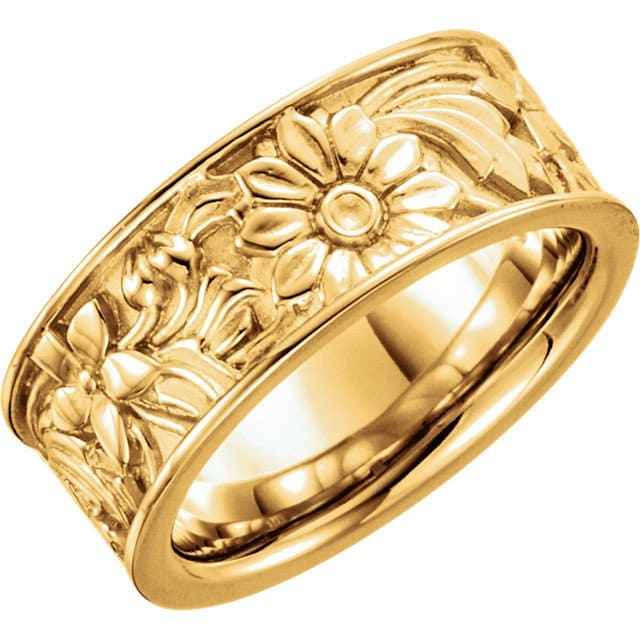 Individuelle Blumen Ring Für Frauen Dicke Gravur Ehering Band 10K 14K 18K Gelbgold Ringe Jugendstil Diamant Silber Unisex von TresorsDuJour