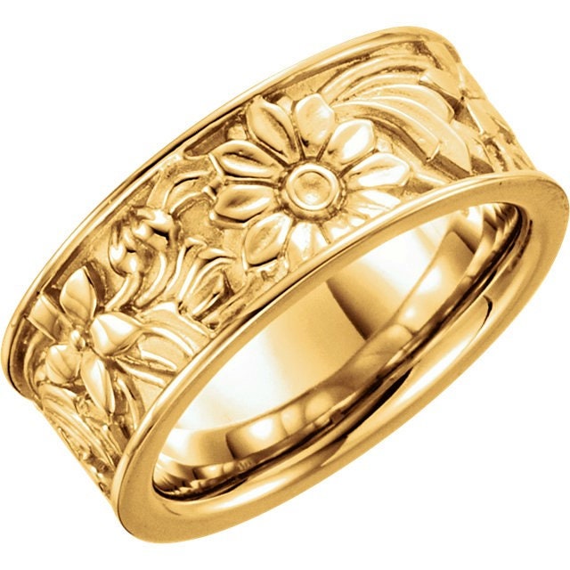 Individuelle Blumen Ring Für Frauen Dicke Gravur Ehering Band 10K 14K 18K Gelbgold Ringe Jugendstil Diamant Silber Unisex von TresorsDuJour