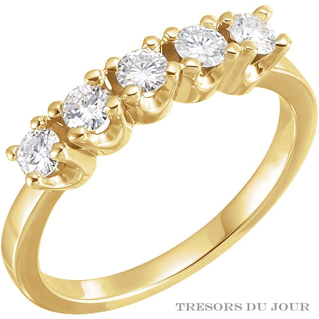 Moissanite Ewigkeit Jahrestag Ring Für Immer Eine Band Halbe Hochzeit 5 Stein 1, 65 Ctw 14 K Gelbgold von TresorsDuJour