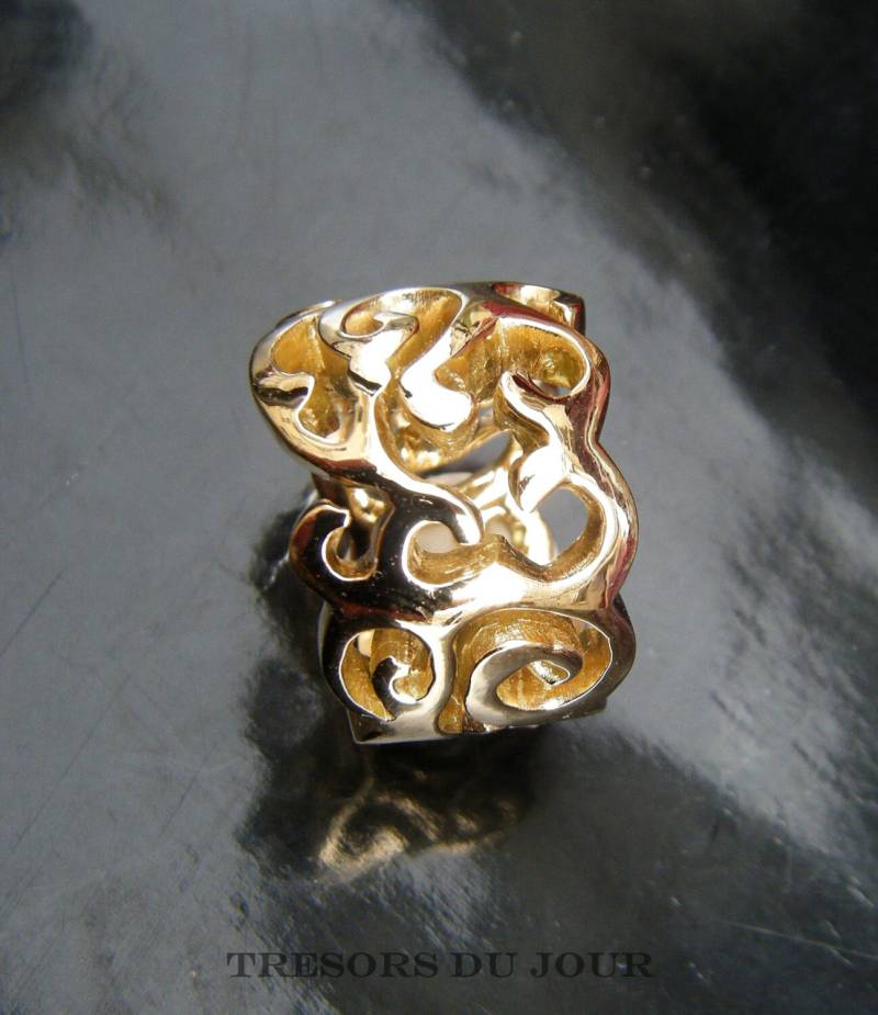 statement Ring Große Breite Klobige Massiv 14K Oder 18K Gold Custom Wave Filigree Kuppelring Ungewöhnliche Handmade Ausschnitt Band Damen Herren von TresorsDuJour