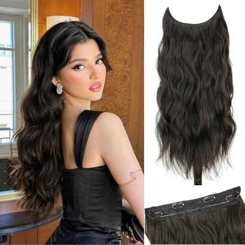 Haarverlängerung, unsichtbar, gewellt, 50,8 cm, verstellbare Größe mit 4 Clips, synthetisches hitzebeständiges Haar für Damen, Dunkelbraun Haarverlängerung, unsichtbar, gewellt, 50,8 cm, verstellbare Größe mit 4 Clips, synthetisches hitzebeständiges Haar für Damen, Dunkelbraun von TressGlam
