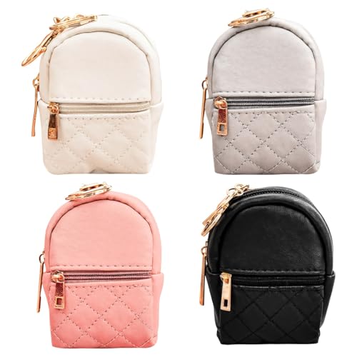 4-teiliges Mini-Rucksack-Set aus gestepptem Nylon für Damen, reisebereite Geldbörsen mit Reißverschluss, kleine kompakte Taschen in 4 stilvollen Farben von Tressify