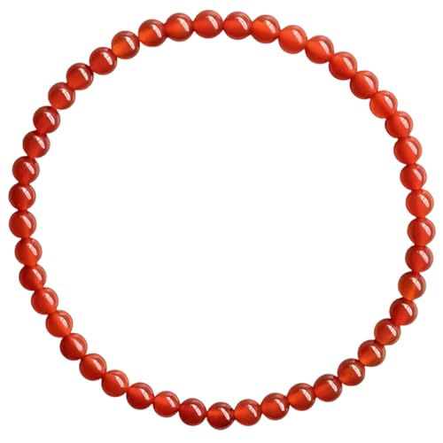 Armband mit roten Achat, natürliche Perlen, winzig, 0,4 cm, dehnbar, für Damen, handgefertigt, 14–15 cm, modischer Edelstein von Tressify