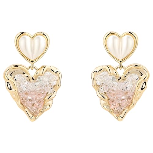 Damen-Herz-Ohrringe, Kunstkristall-Ohrringe, Legierung S925 Silbernadel, leicht, 2,7 x 1,7 cm, Urlaubsschmuck, hypoallergen von Tressify