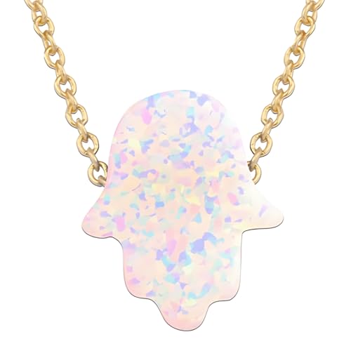 Damen Opal Halskette S925 Silber Verstellbar Palm Anhänger 16.1+5.1 cm Kette Synthetischer Opal Elegantes Geschenk für jeden Anlass von Tressify