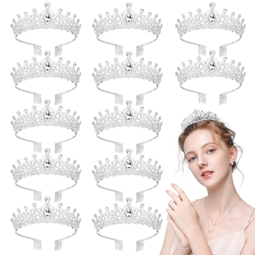 Party-Haarschmuck, modische Königin-Stirnbänder, Strass-Kämme, Kopfschmuck, 12 Stück, elegante Braut-Frisur, silberfarbene Kristall-Tiaras für Frauen, Prinzessinnenkronen, Hochzeit von Tressify
