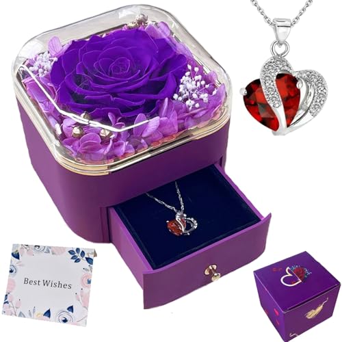 Tressify Lila Ewige Rose mit Herz Halskette, Perfekte Valentinstag Geschenkbox für Sie, Romantische Überraschung zum Muttertag von Tressify