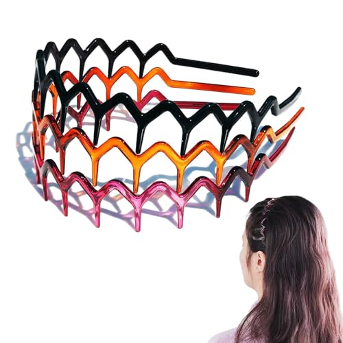 3 Stück Zickzack Haarkamm Set - Plastik Hai Zahn Haarbürste, Headband, 90er Jahre Stil (1 Schwarz + 1 Braun + 1 Violett) von Tressora