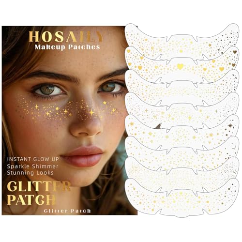 8 Stück Goldene Glitzer-Sommersprossen Gesichtstattoos, wasserfeste funkelnde Gesichts-Glitzer-Pünktchen-Patches für Frauen, süße Stern-Glow-Up-Glitzer-Temporäres Tattoo-Makeup Zubehör von Tressora