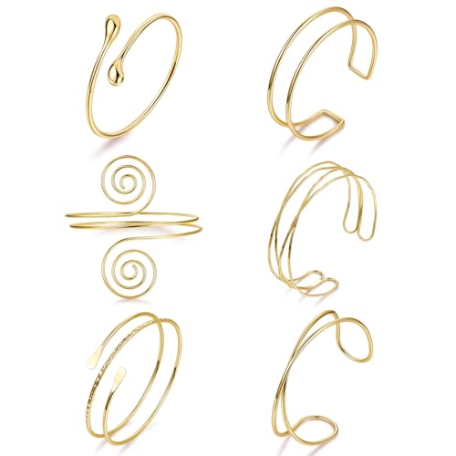 Tressora 6 Stück Gold oberarmreif Boho Coil Arm Cuff Set - Anpassbare Minimalistische Armreifen, Armkettchen（2） von Tressora