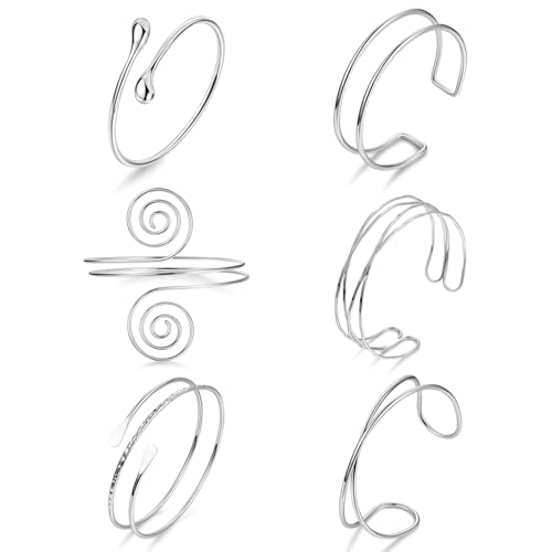 Tressora 6 Stück oberarmreif Boho Coil Arm Cuff Set - Anpassbare Minimalistische Armreifen, Armkettchen（1） von Tressora