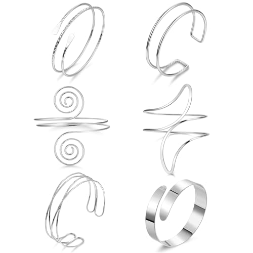 Tressora 6 Stück oberarmreif Boho Coil Arm Cuff Set - Anpassbare Minimalistische Armreifen, Armkettchen（3） von Tressora