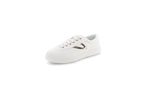 TRETORN Damen Nyliteplus Leder Schnürschuhe Casual Mode Sneaker Klassischer Vintage Stil, Weiß/Hellgold von Tretorn